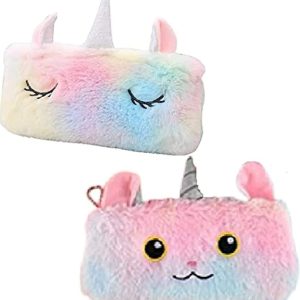 JIADA Cotton Unicorn Horn Ear Fur Pencil Pouch for Girls Student to Store Pen Pencil Eraser | Storage Bag for Make Up | Soft Cute Travel Pouch (Pack of 1), Multicolor